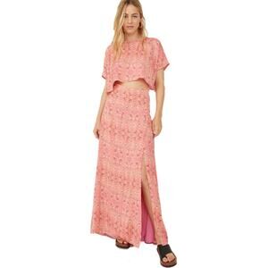 Free People Marion Crop Top and High Waisted Printed Maxi Skirt Set